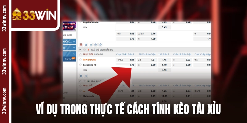 Ví dụ trong thực tế cách tính kèo tài xỉu